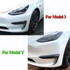 2Pcs Car Front Fog Light Cover For Tesla Model 3 Y 2017-2024 Lamps Blade Trim Spoiler Wind Knife Bumper Gloss Black ABS Tuning
