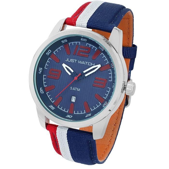 Montre homme - Joel - Cadran bicolore bleu/rouge - Bracelet nylon & cuir 22 mm - Étanchéité 5 ATM