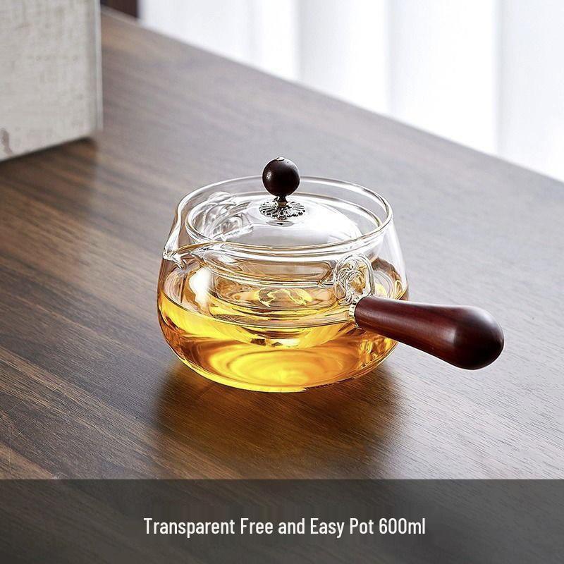 360° Rotating Handle High-Temperature Resistant Borosilicate Glass Tea Pot Set for Small Green Tangerine Tea. 600ml