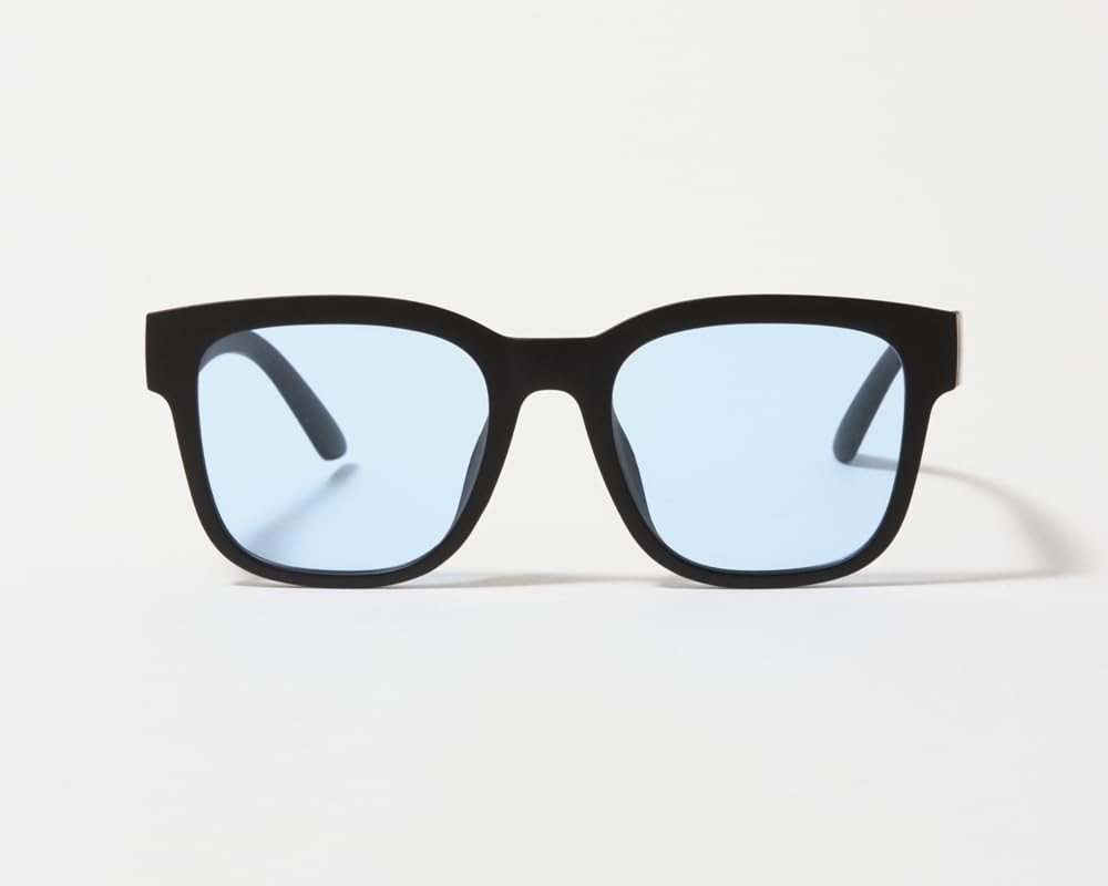 [Flex] Square Wide Sunglasses (Frame: Matte Black, Lens: Blue) Brand Women's Men's Popular Stylish Fashion Glasses UV Protection