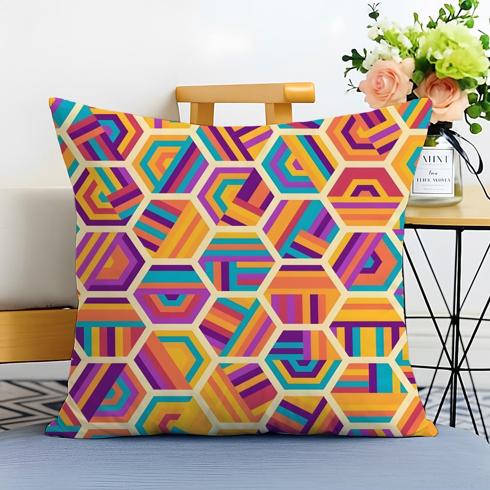 Casual Fashion Colorful Geometric Continuous Art Cushion Cover Washable Linen Pillowcase Soft for Sofa Bed Cozy Home Room Decor