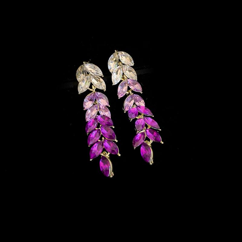 

Inlaid Rhinestone Leaf Tassel Earrings for Women Luxury Temperament Drop Earrings Fashion Progressive Color Charm Zircon фиолетовый