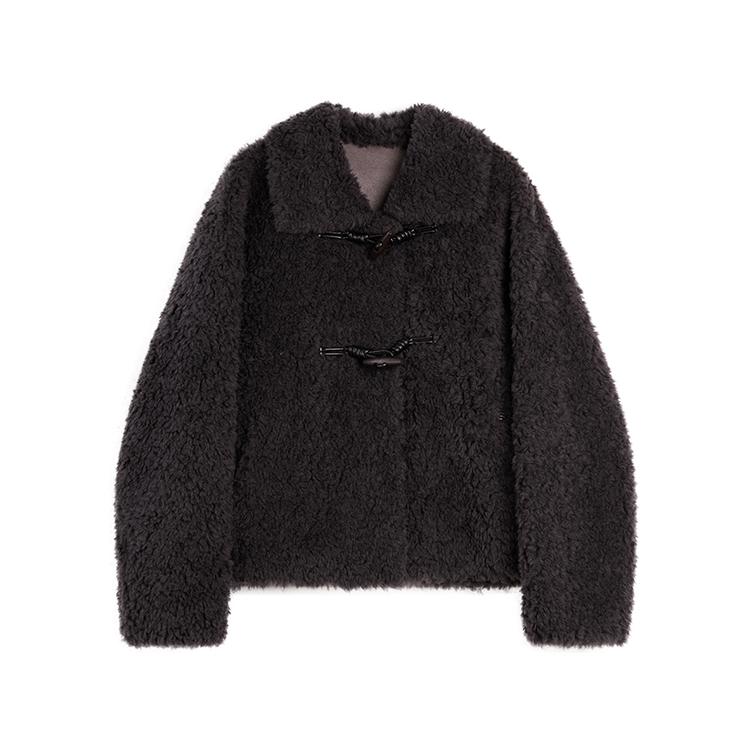 ELLE French Vintage Drop Shoulder Toggle Button Casual Loose Versatile Comfortable Long Sleeve Lamb Wool Plush Coat Women outerwear EF53039