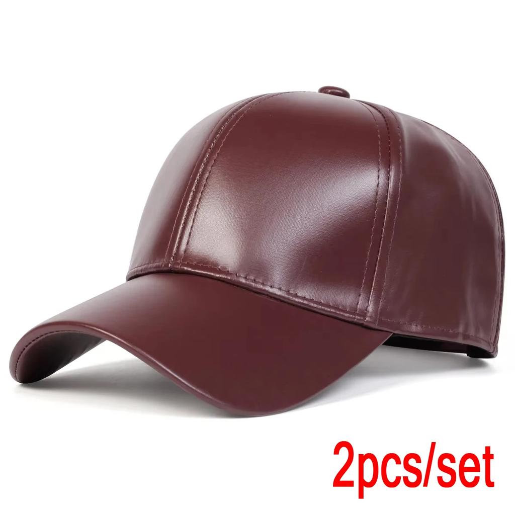 Unisex Leuchtpanel Unifarbene PU-Leder-Baseballkappen Frühling Herbst Outdoor Verstellbare Freizeitkappen Papa-Hut Sonnenschutzhut