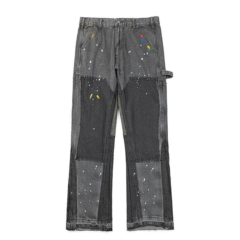 25Gallery Dept Patchwork Splash Flared Jeans Men High Street Trousers