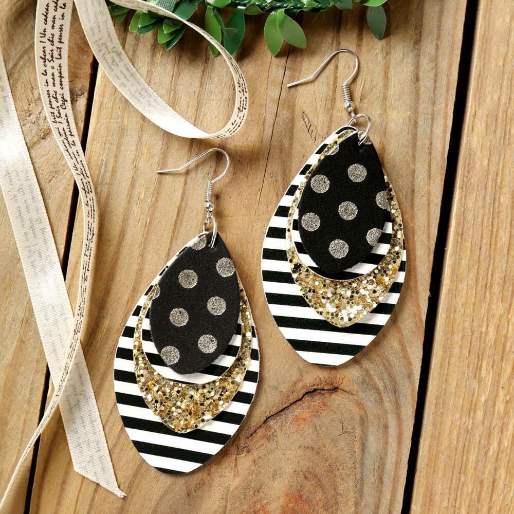 

Triple-Layer Sequin Earrings: Christmas Plaid, Leopard Print, and Leather Styles, Popular in European and American Fashion.