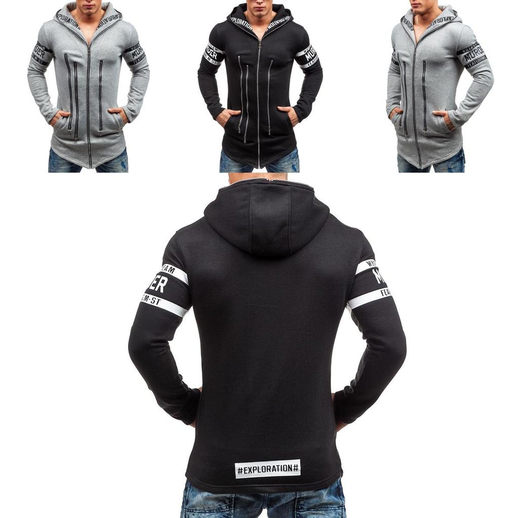 Premium Cotton Blend Men Slim Hoodie With Zipper Pocket And Classic Print Design