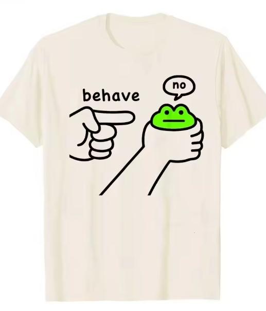 Dishonest Frog Funny Frog Meme Behave No Cartoon Design TShirt Y2k Cute Frog Comics Aesthetic Clothes Sarcastic Joke Tee S