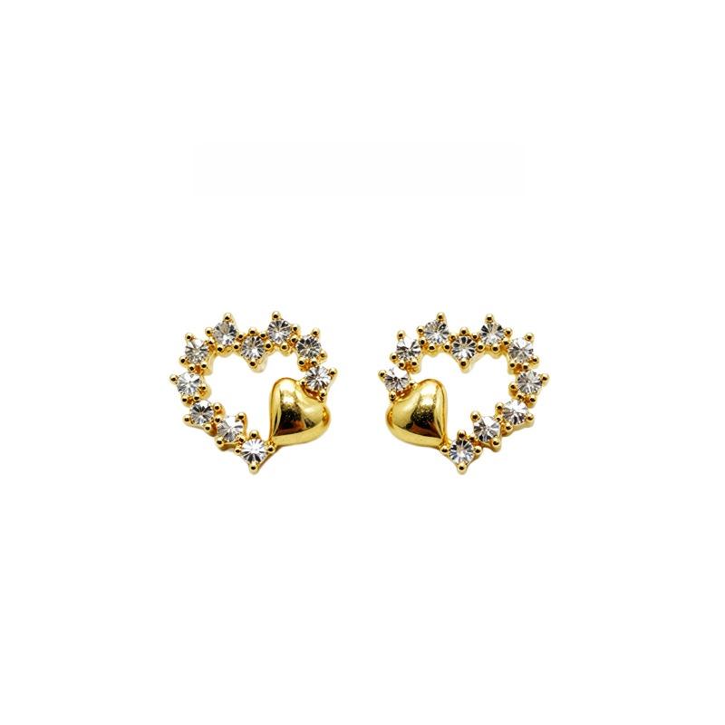 925 Sterling Silver Heart Stud Earrings Gold Plated Paved Zircon Love Hoop Earrings for Women Fashion Jewelry