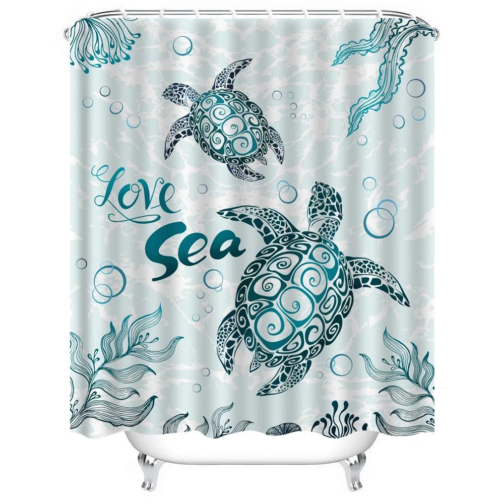 1Pc Turtle Bubbles Shower Curtain Bathroom Partition Decorative Curtain Machine Washable Sea Turtle Print Window Privacy Curtain