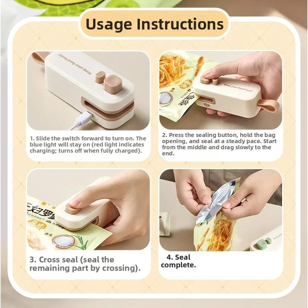Compact Mini Magnetic Food Sealer with Dual Sealing and Opening Functions for Kitchen Snack Bags and Food Storage