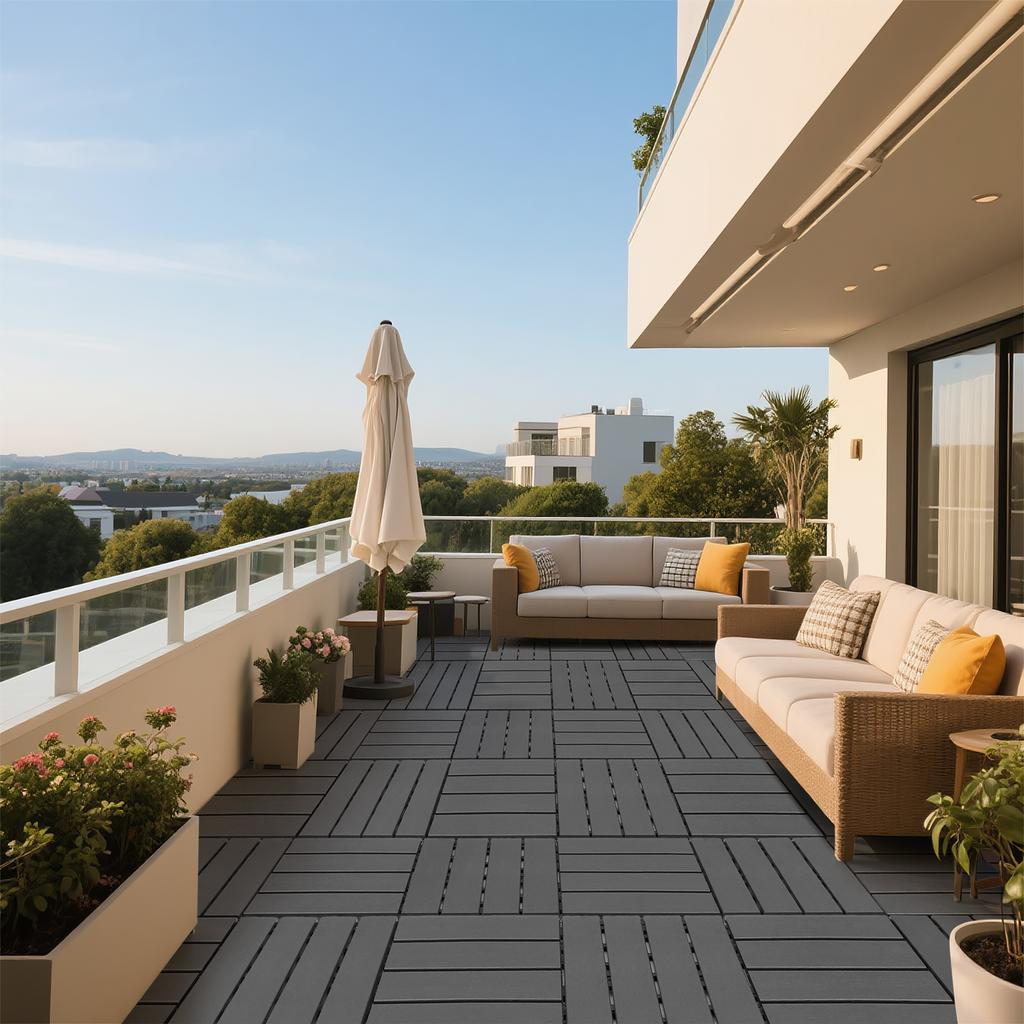 Plastic Interlocking Deck Tiles,44 Pack,12"x12" Square Waterproof Outdoor All Weather Use, Patio Decking Tiles for Poolside Balcony Backyard,DARK Grey