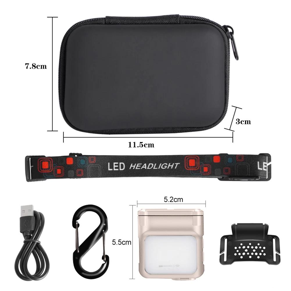 COB LED Mini Flashlight Waterproof 1200mAh Work Head Lamp Type-C Charging 5 Modes Adjustable Lighting Angle for Outdoor Running