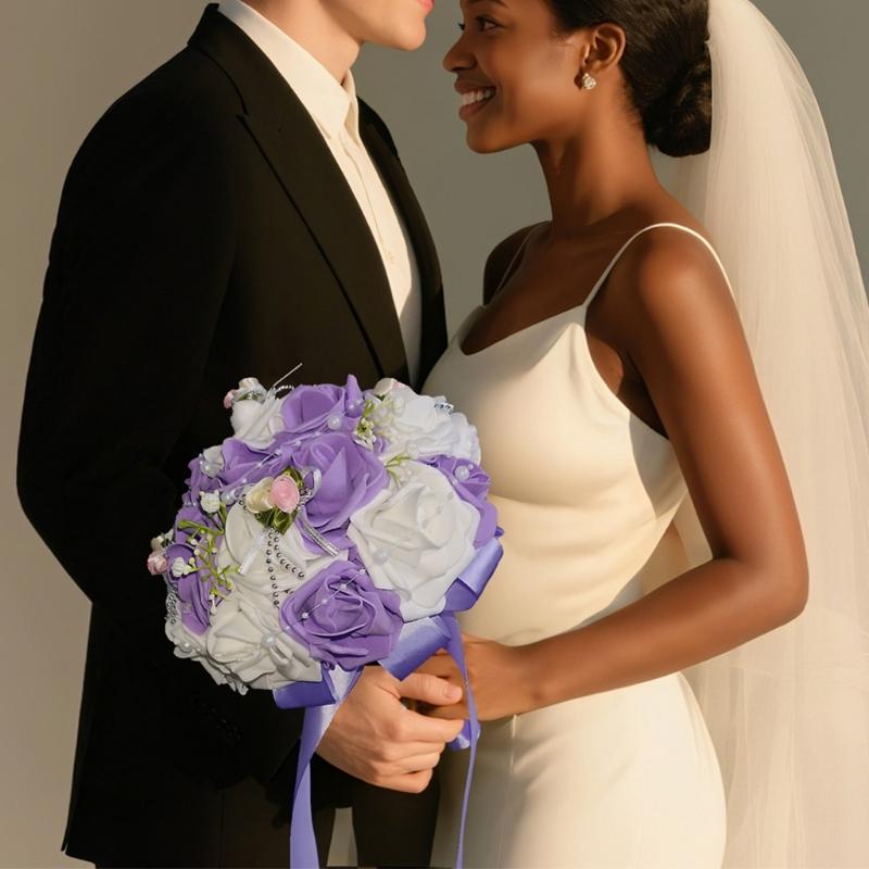 Wedding Handheld Flower Bridal Bouquet Simulation Rose Flower For Ceremony Reception Anniversary Party Gathering