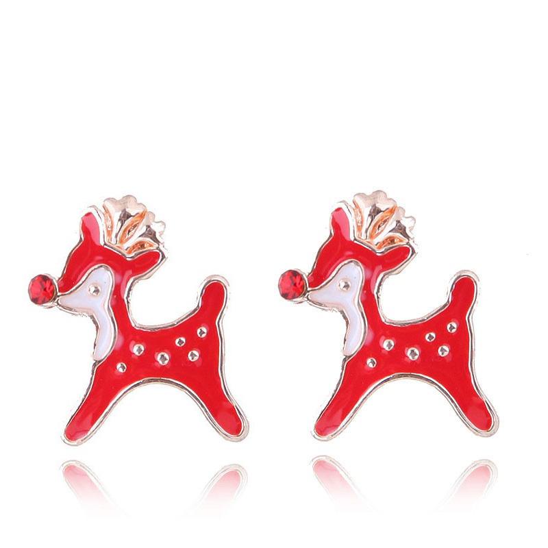 Cute Little Santa Elk Gift Earrings, Flash Diamond Christmas Tree Snowman Earrings