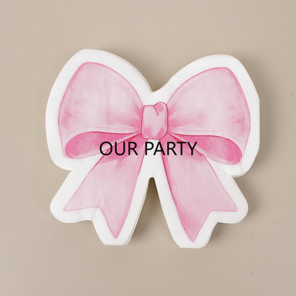 

50Pcs/bag Sweet Bow Theme Paper Napkins Disposable Tissues Towel for Kids Girl 1st Birthdat Baby Shower Wedding Party Decoration рожевий