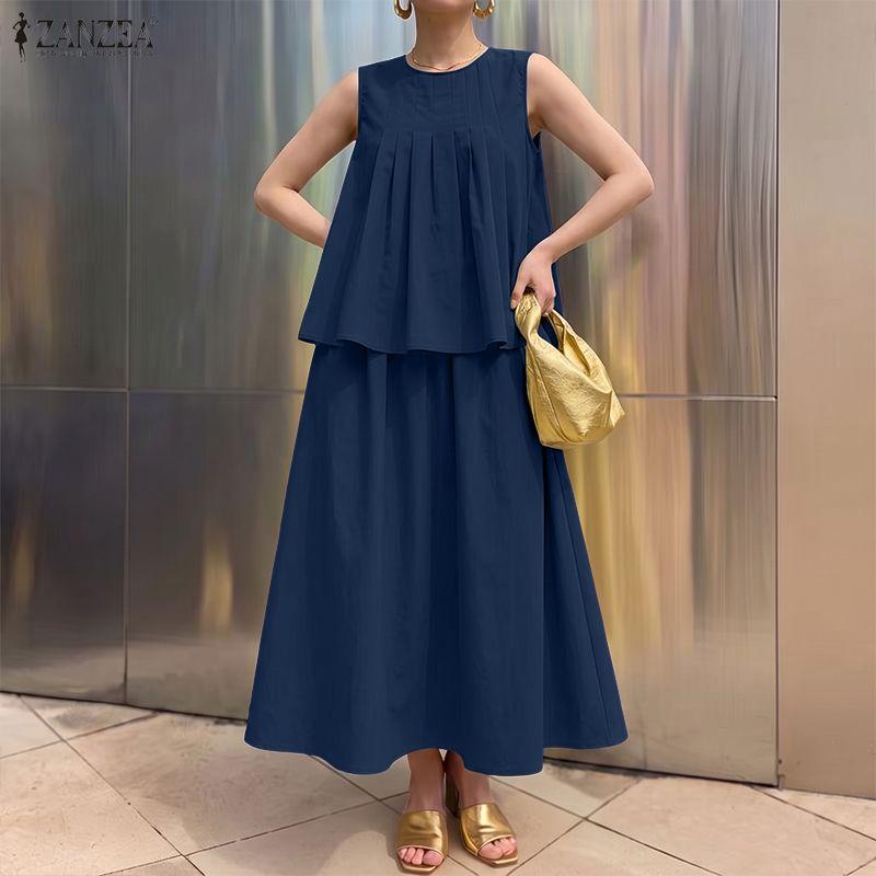 ZANZEA Women Elegant Casual Sleeveless Vest Tops With Loose Skirts Two Piece Suit Sets