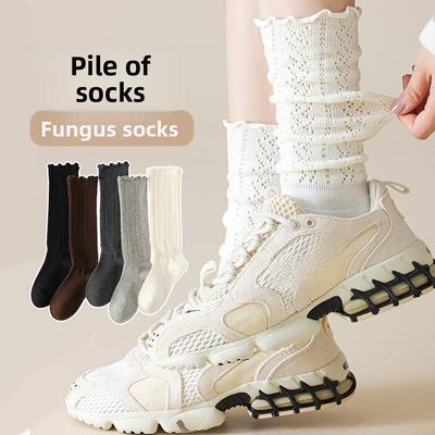 Lace Pile Socks, Calf Socks, Cutout Princess Socks, Long Socks, Women's Calf Socks, Slimming and Versatile for Autumn and Winter