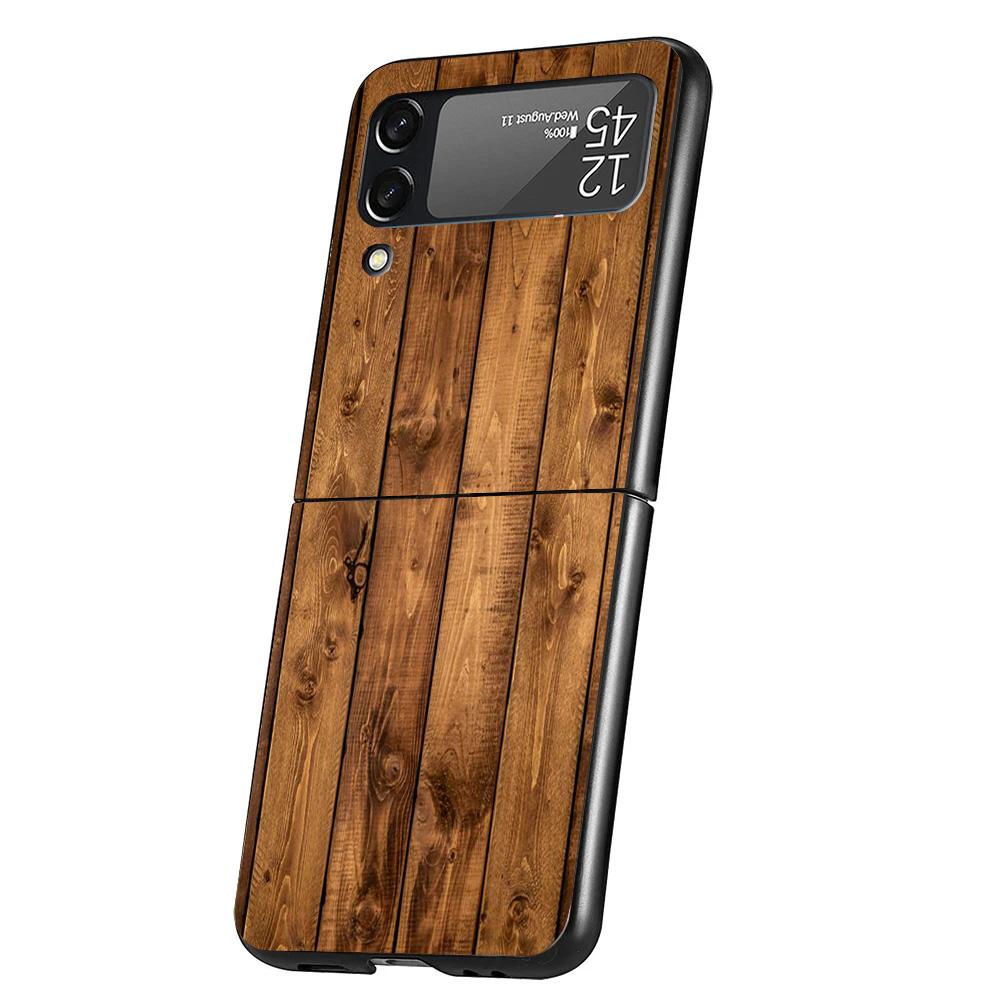 Wood Wooden Pattern Cover Phone Case For Samsung Galaxy Z Flip 7 6 5 4 3 5G Flip7 Flip6 Flip5 Flip4 Flip3 Black Fundas Shell Gal