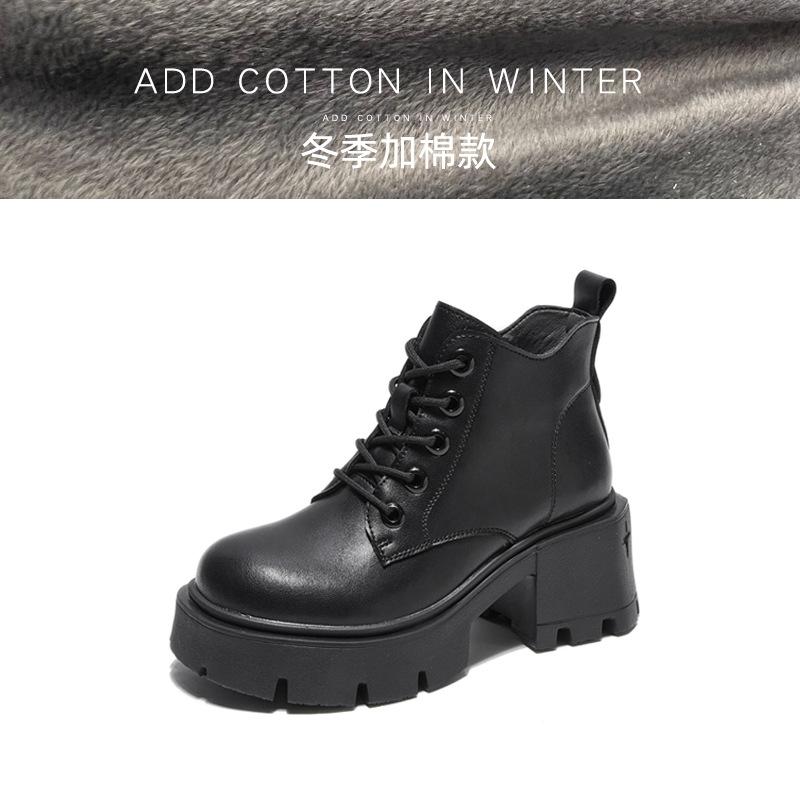 Autumn and winter new thick heel Martin boots women's leather round head small height increase short boots women's boots tide
