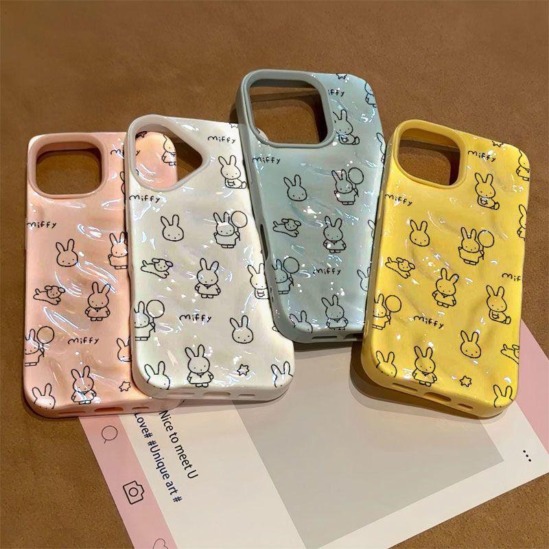Meteorite Pattern Lines Miffy Rabbit Suitable for Apple 17/16pro Mobile Phone Case 14 Folds 15 Three-dimensional 12 Cute 13 Soft