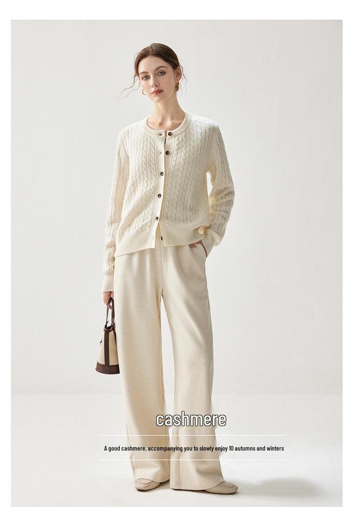 Elegant Twisted Cable Cashmere Cardigan - 2026 Autumn/Winter Women's Round Neck Thick Base Layer, Loose yet Slimming Outerwear
