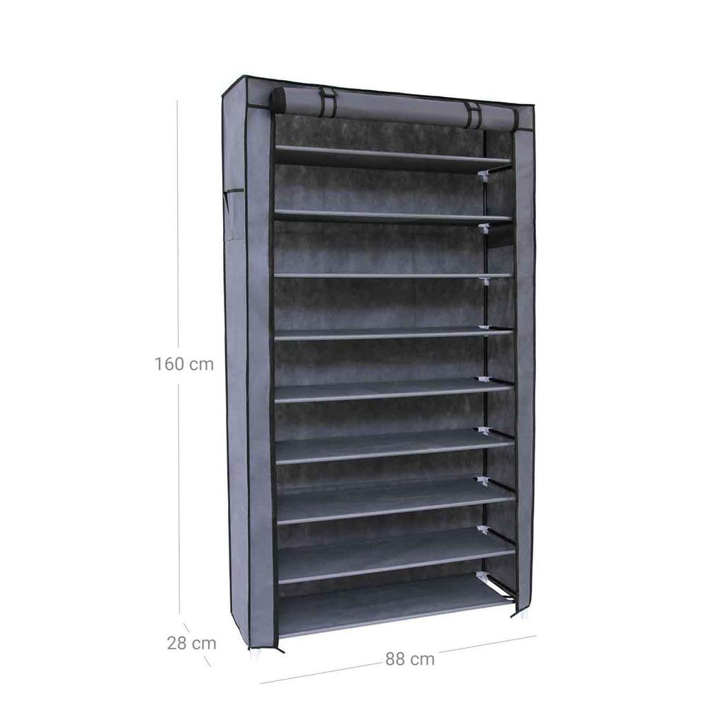 SONGMICS 10-Tier Shoes Rack with Dustproof Cover, Storage Cabinet, Organizer Hold up to 40 Pairs of Shoes, in Living Room, Hallway, 88 x 28 x 160 cm