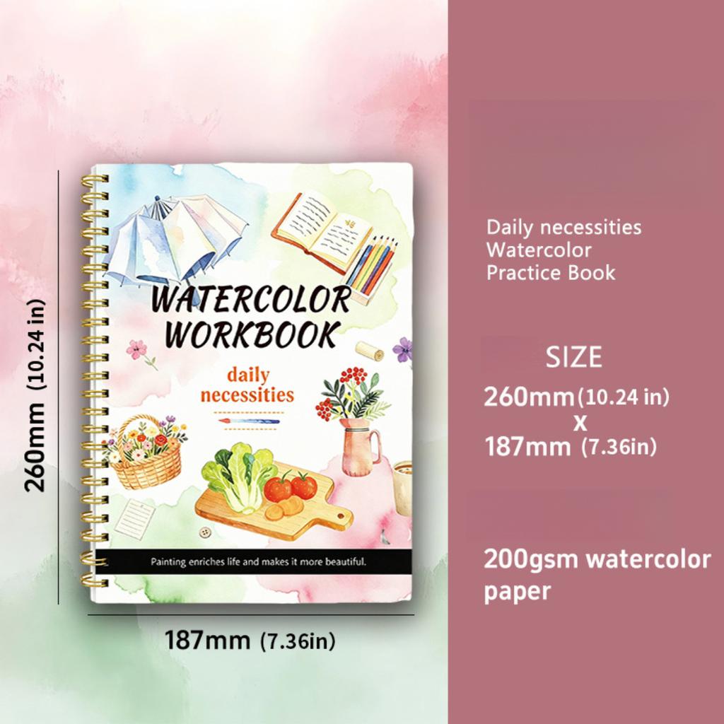 Large Size Watercolor Sketch Practice Pad, 16 Pages Cotton Paper Line Drawing Coloring Book For Starter Art Training