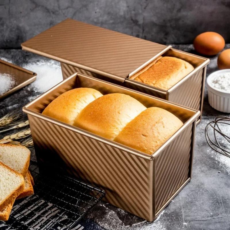 450gStampo per Pane con Coperchio Stampo per Cottura Pane Torta Toast Scatola per Toast Antiaderente con Coperchio Acciaio Aluminizzato Dorato Stampo per Pane Stampo per Pane