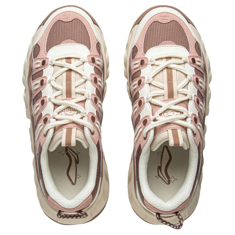 Li Ning Cookie Shoe Strawberry Basque Textile, Synthetic Leather Height Increasing Low Top Casual Shoes Women's Pink AGCV254-3