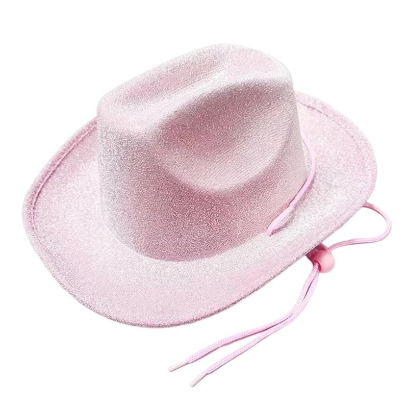 Kids Glitter Western Panama Hat Party Accessory with Broad Edge and Pinched Top for Costume Shows, Dance Recitals, Photo Fun