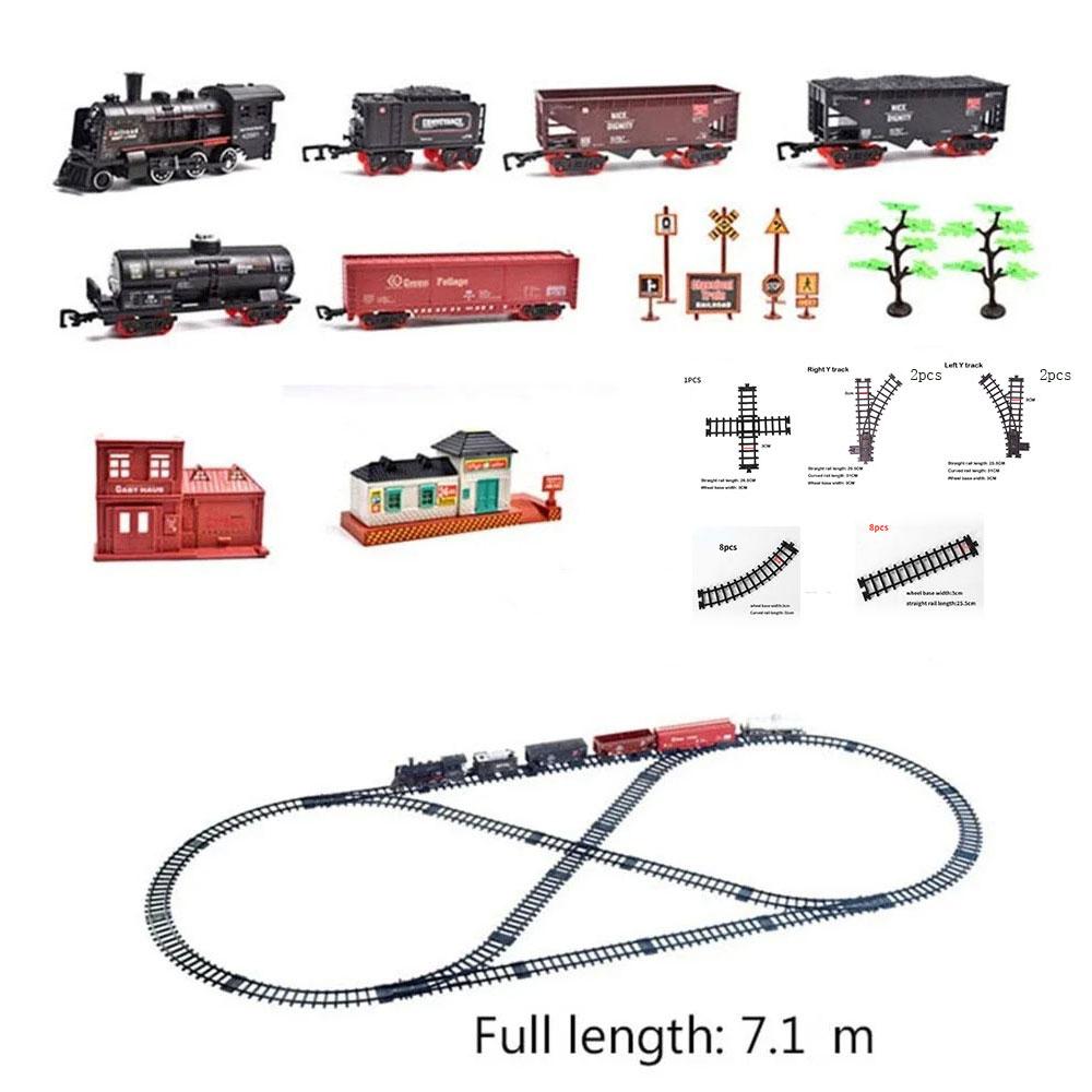 Kids Childrens Electric Smoke Simulation Classical Steam Train Track Toy Trains Scale Ratio Model Truck for Boys Girls Railway Railroad
