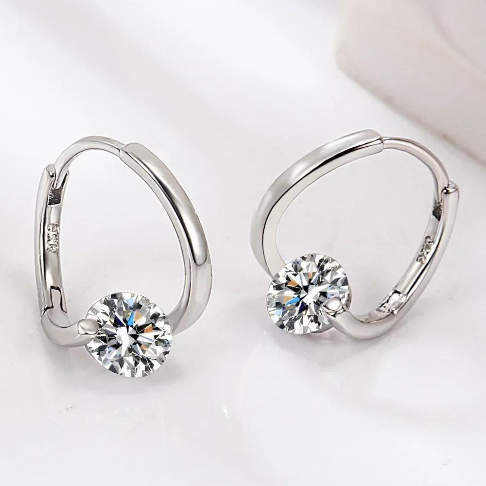 Round Zircon Crystal Earrings Simple Geometric Design Engagement Jewelry Women Gift