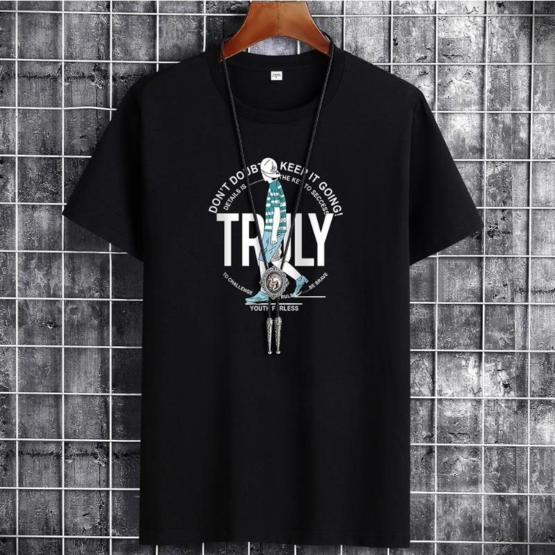 

QICED Летняя футболка с короткими рукавами, мужская футболка с круглым вырезом и трендовым низом L чёрный