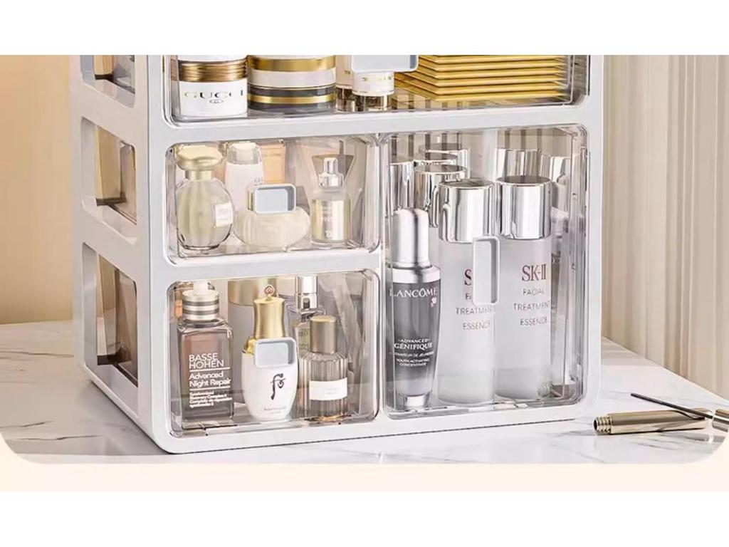 Cosmetic Storage Box with Drawers for Lipstick & Skincare - Compartmentalized Desktop Organizer for Dressing Table