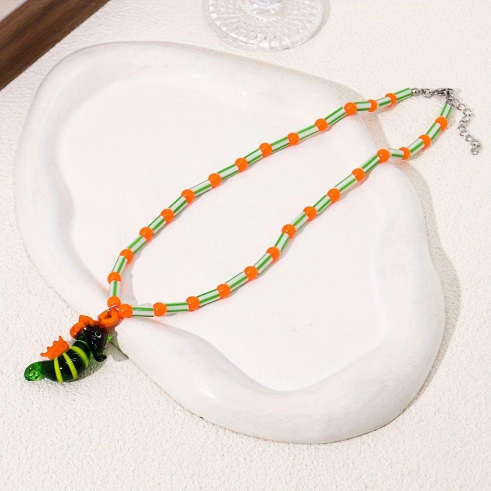 Colorful Glass Seahorse Pendant Tropical Island Beaded Necklace Charm Fish Necklace  Holiday Party