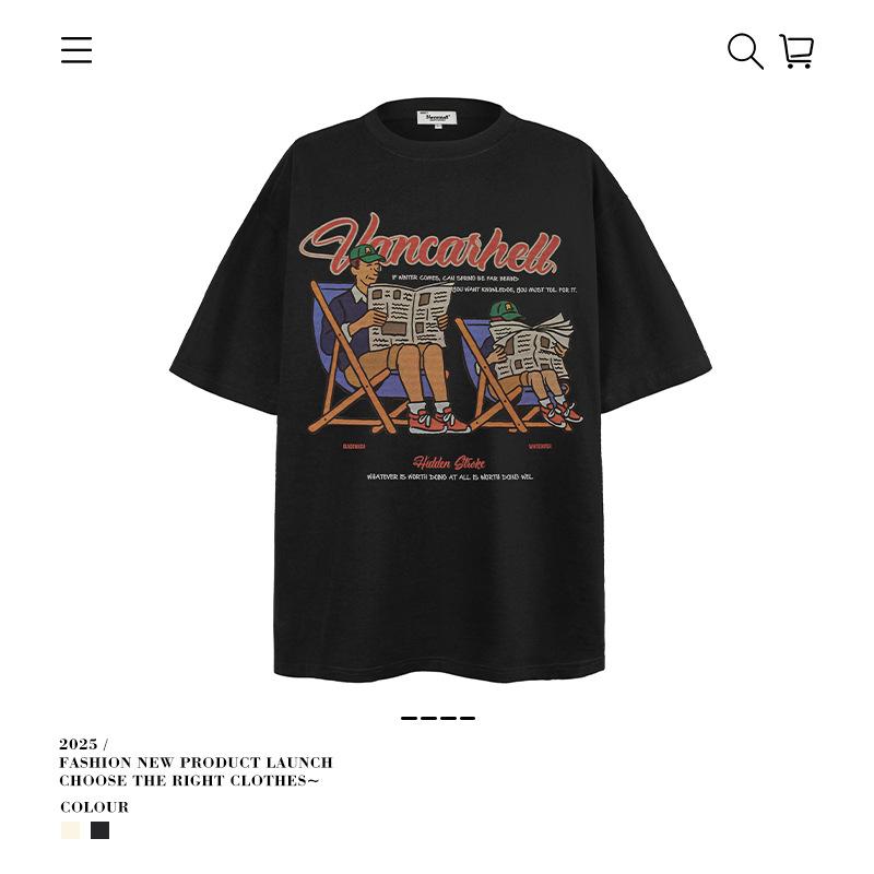 Loose Summer Men S Cartoon Couple Half-Sleeved Shirt Printed Short-Sleeved T-Shirt Casual Trendy Character Fun M чёрный