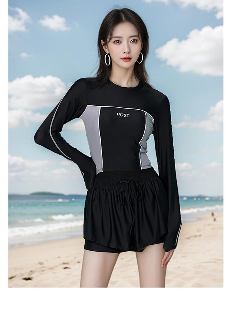 Women's Long Sleeve Conservative Tummy Control Two-Piece Swimsuit - Slimming Swimwear, 2025 Edition for Summer and Hot Springs.