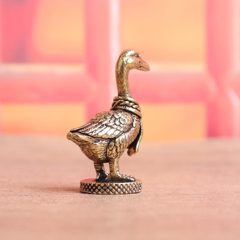 Vintage Brass Goose Figurine Fine Carved Details Scarf Design For Home Decor Ornament Gift