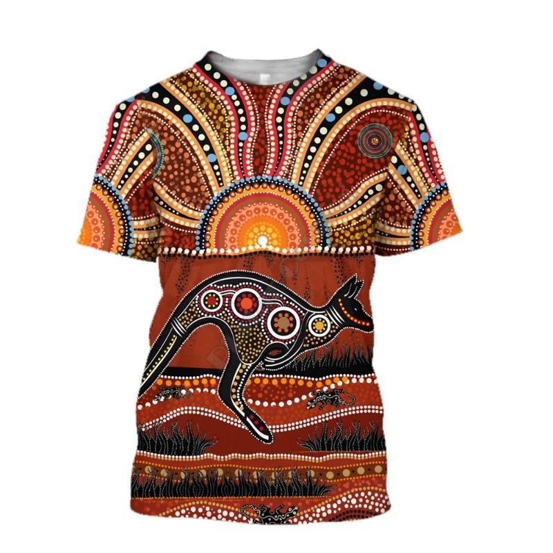 Australian Aboriginal Characteristic Style Animal 3D Print Men's And Women's Summer Personality Round Neck Short Sleeve T-shirt