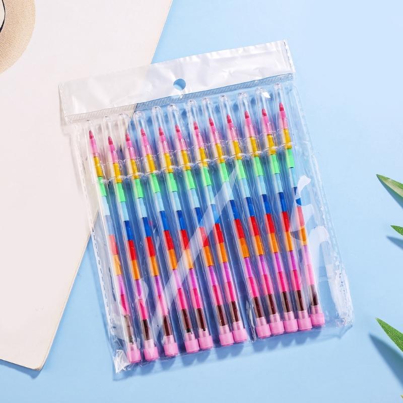 12Pcs Building Blocks Pen Crayon Building Blocks Crayon Oil Painting Drawing