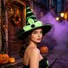 Holiday Themed Party Accessories Halloween Witch Hat for Women Girls, Large Striped Wizard Gorgeous Kids with Flower Costume Accessories, Cosplay,
