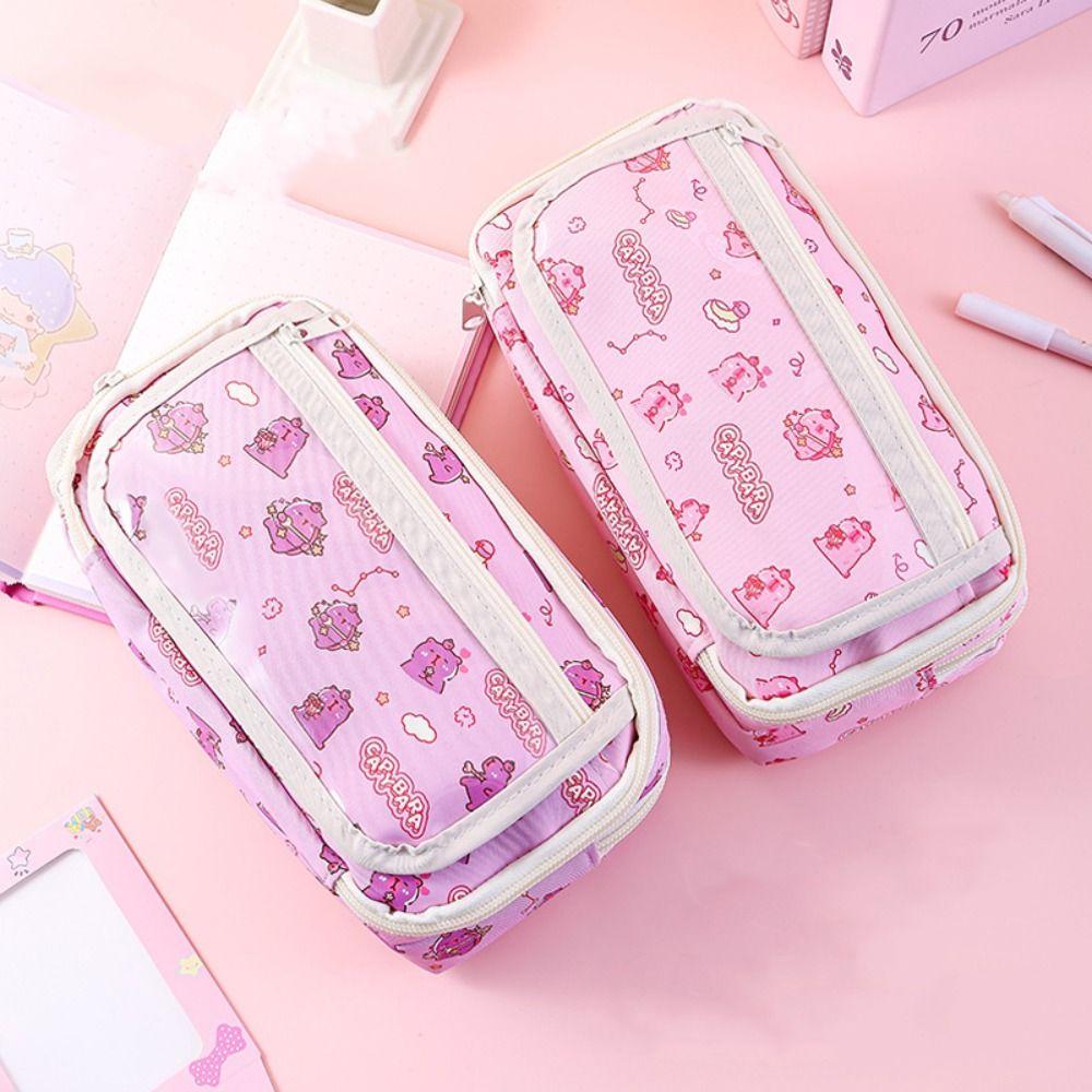 Large Capacity Cartoon Pencil Cases Canvas Stationery Bag Portable Capybara Pen Bag  Students Gift