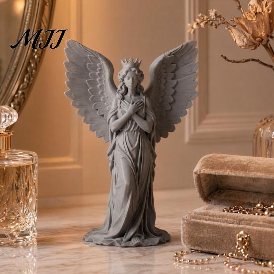 Vintage Angel Statue 3D Printed Crown Figurine, Guardian Angle Statue, Decorative Figurine for Home Artistic Winged Women Sculpture Tabletop