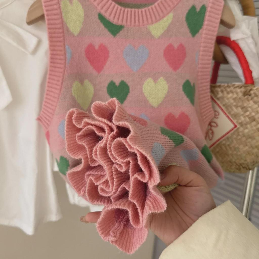 Dívčí pletené šaty s mašlí v korejském stylu s nabíranými rukávy - Jarní 2025 Princeznovská kolekce