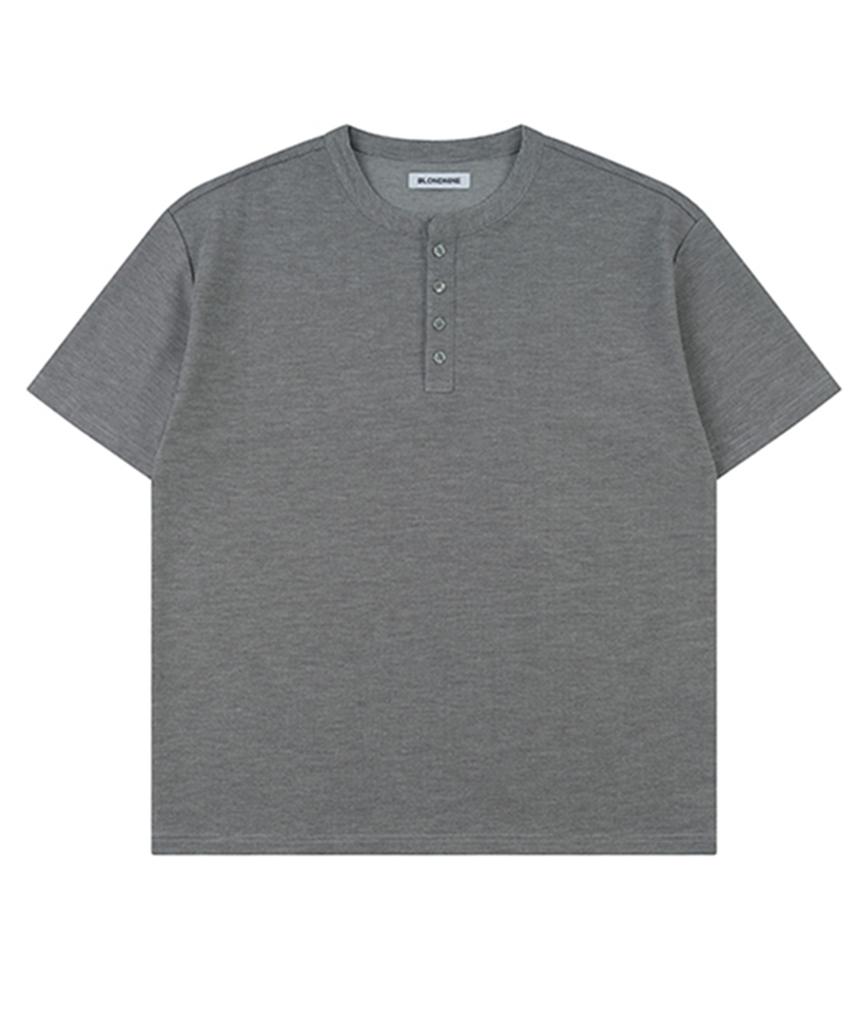 BLOND9 Henley Neck Oversized Short Sleeve T-Shirt_Gray