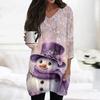 Womens Tops V-neck 3/4 Sleeve Blouses Casual Mid-length Shirts Fashion Christmas Print Tunic Tops With Pockets