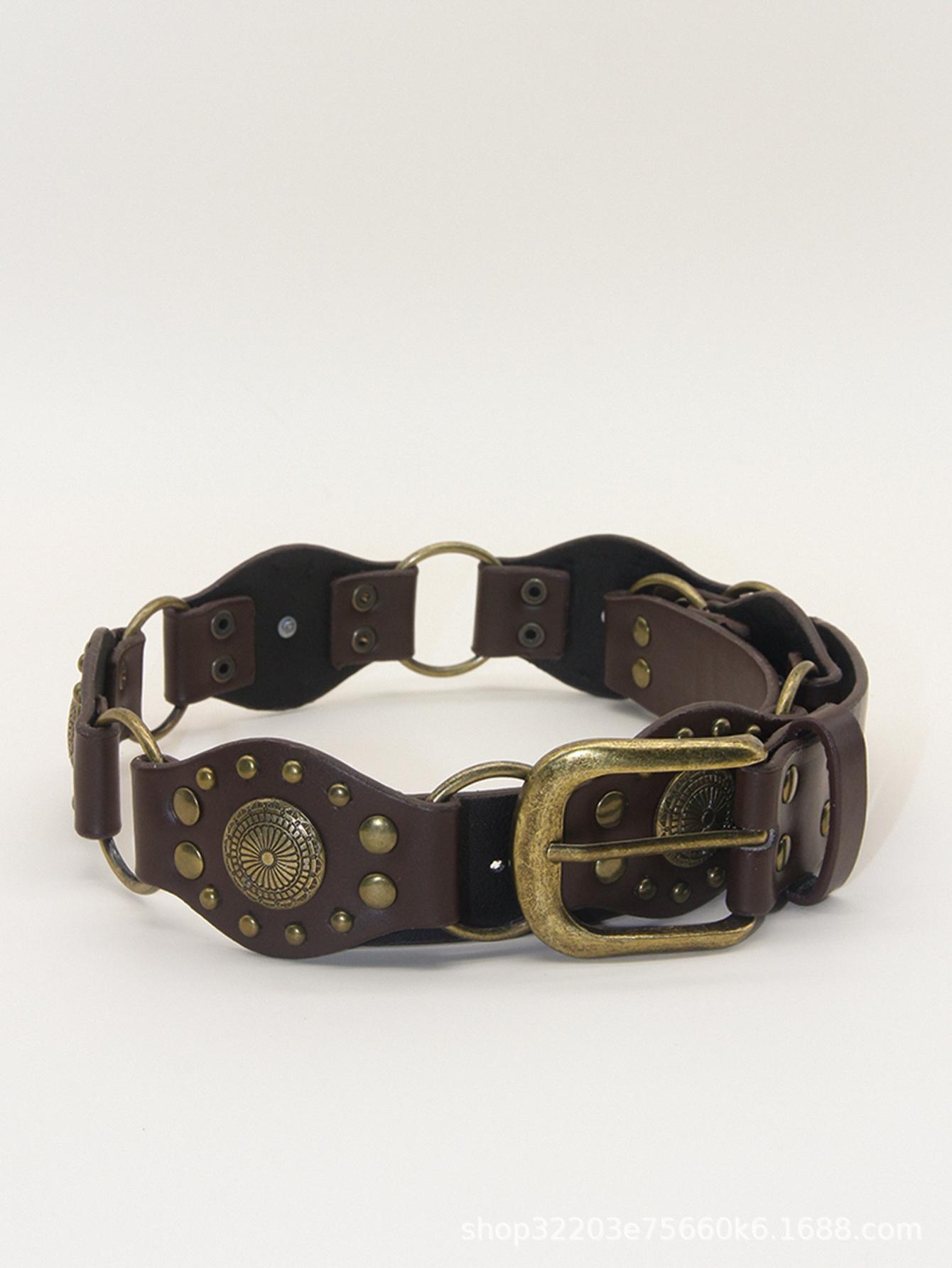 

Ремень Western Denim Vintage Female American Spice Girl Wind Willow Nail Belt Ins Wind Versatile Jeans Skirt 112cm7 sections темно-коричневого