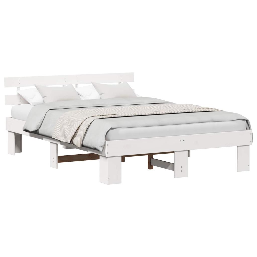 White Bed Frame with Headboard 140 x 200 cm Solid Pine Wood