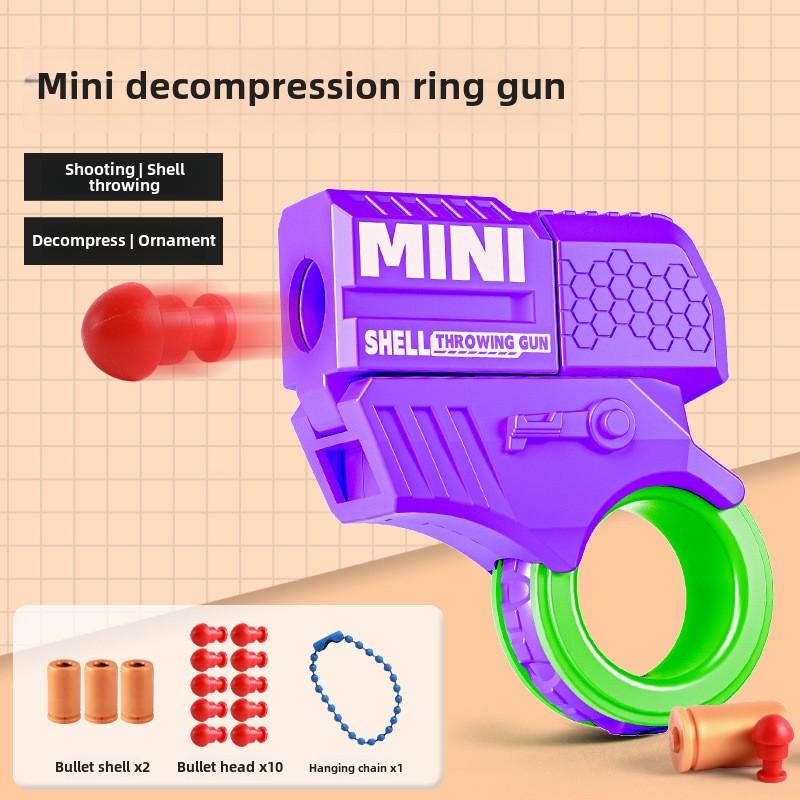 New Decompression Toy Gun Throwing Shell Bullet Gun Fingertip Gyroscope Can Fire Soft Bullet Plastic Finger Gun Decorative Chain
